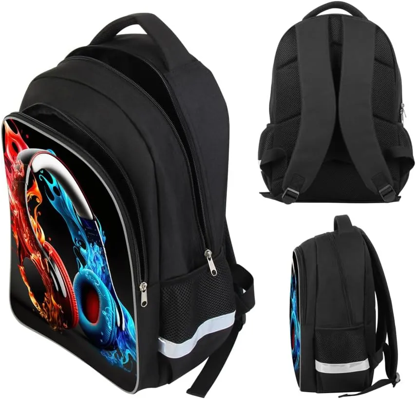 Kids Backpack, 3D Reflective Cartoon, 600D Polyester & Dual Zippers, 17" Bookbag with Ergonomic Design for boys & girls age 6-18, Headphones Space Style for school Children Kids