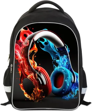 Kids Backpack, 3D Reflective Cartoon, 600D Polyester & Dual Zippers, 17" Bookbag with Ergonomic Design for boys & girls age 6-18, Headphones Space Style for school Children Kids