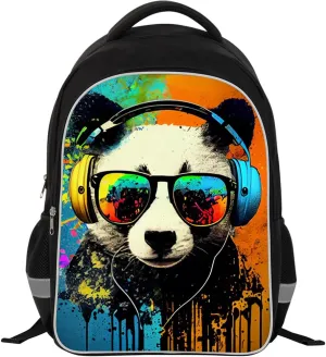 Kids Backpack, 3D Reflective Cartoon, 600D Polyester & Dual Zippers, 17" Bookbag with Ergonomic Design for boys & girls age 6-18, Panda Space Style for school Children Kids