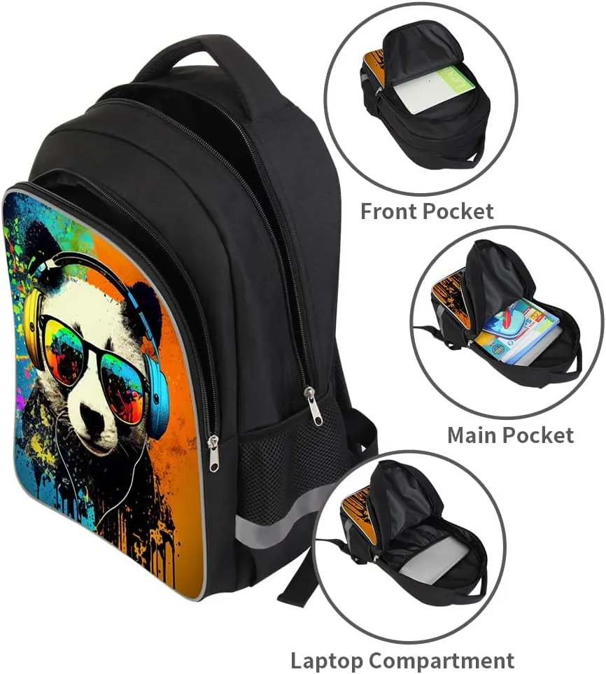 Kids Backpack, 3D Reflective Cartoon, 600D Polyester & Dual Zippers, 17" Bookbag with Ergonomic Design for boys & girls age 6-18, Panda Space Style for school Children Kids