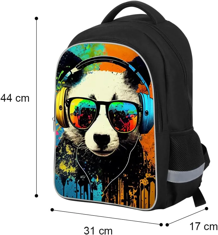 Kids Backpack, 3D Reflective Cartoon, 600D Polyester & Dual Zippers, 17" Bookbag with Ergonomic Design for boys & girls age 6-18, Panda Space Style for school Children Kids
