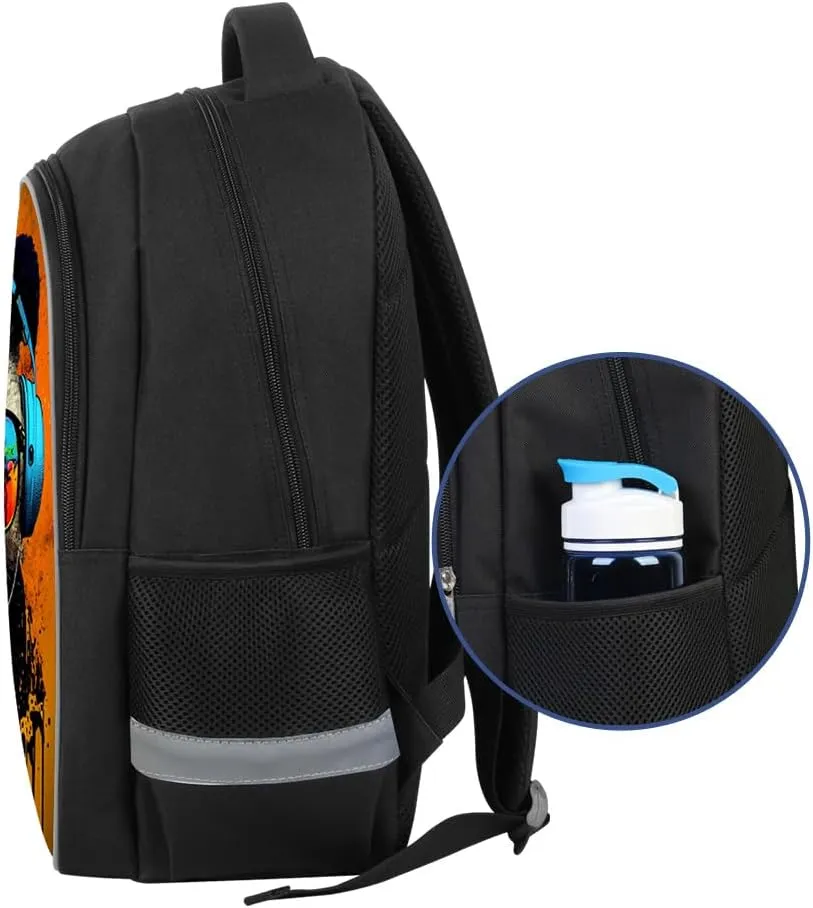 Kids Backpack, 3D Reflective Cartoon, 600D Polyester & Dual Zippers, 17" Bookbag with Ergonomic Design for boys & girls age 6-18, Panda Space Style for school Children Kids