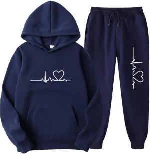 Lastesso Jogger Sets for Women 2 Piece Baggy Fit Funny Heart Print Track Suits Soft Solid Color Sweatsuits Set with Pockets