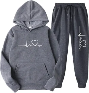 Lastesso Jogger Sets for Women 2 Piece Baggy Fit Funny Heart Print Track Suits Soft Solid Color Sweatsuits Set with Pockets