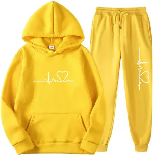 Lastesso Jogger Sets for Women 2 Piece Baggy Fit Funny Heart Print Track Suits Soft Solid Color Sweatsuits Set with Pockets