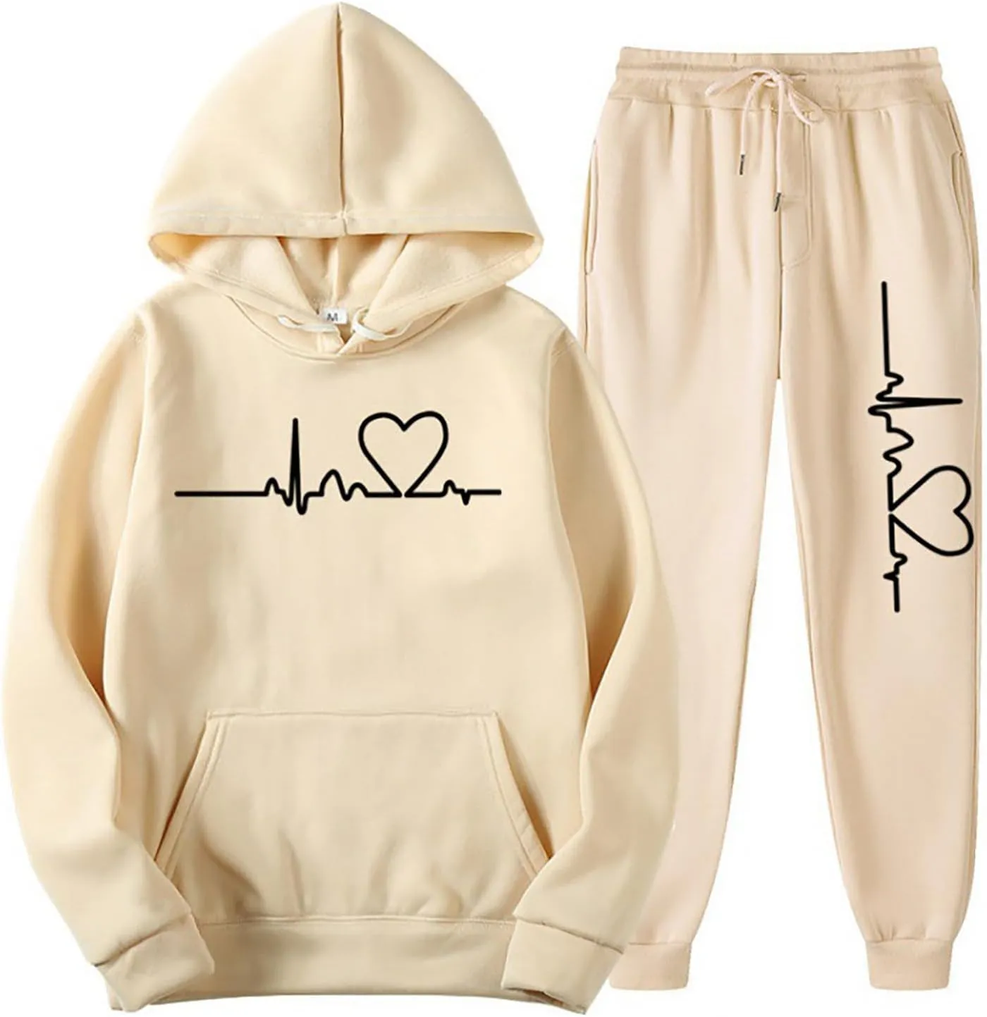 Lastesso Jogger Sets for Women 2 Piece Baggy Fit Funny Heart Print Track Suits Soft Solid Color Sweatsuits Set with Pockets