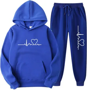 Lastesso Jogger Sets for Women 2 Piece Baggy Fit Funny Heart Print Track Suits Soft Solid Color Sweatsuits Set with Pockets
