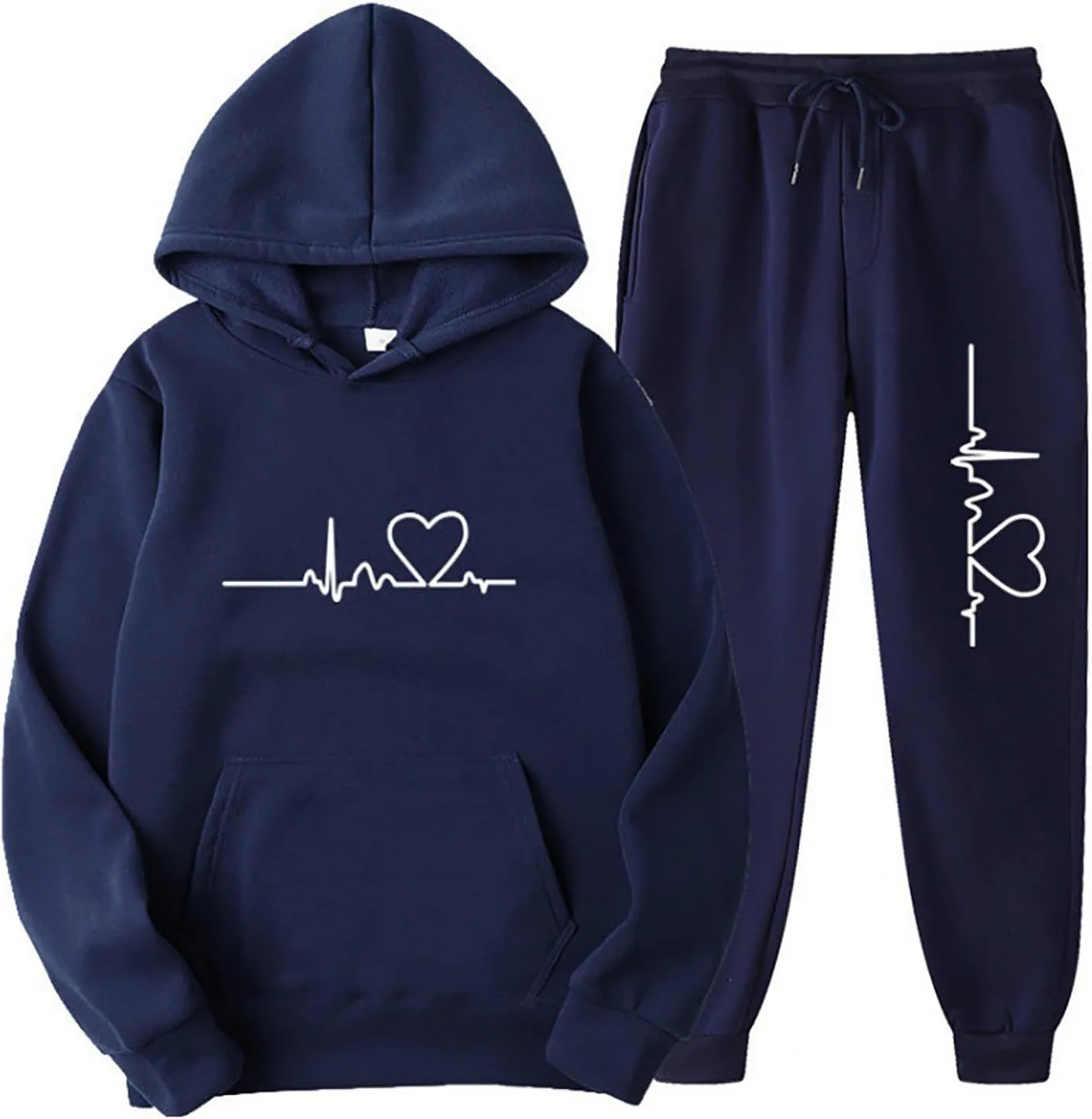 Lastesso Jogger Sets for Women 2 Piece Baggy Fit Funny Heart Print Track Suits Soft Solid Color Sweatsuits Set with Pockets