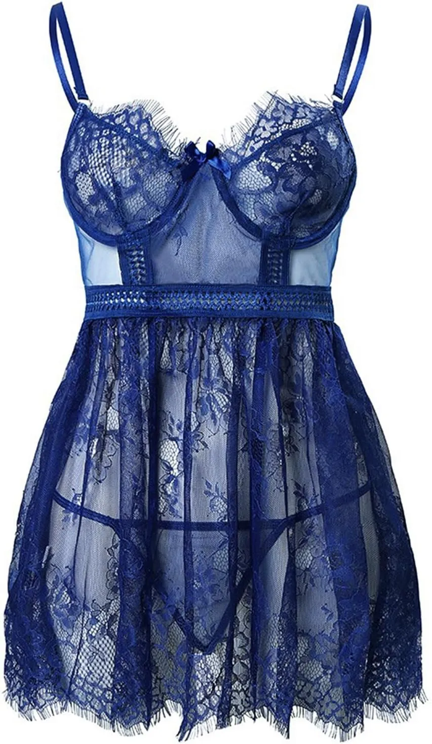 Lilosy Sexy Nightwear Embroidery Lace Babydoll for Women