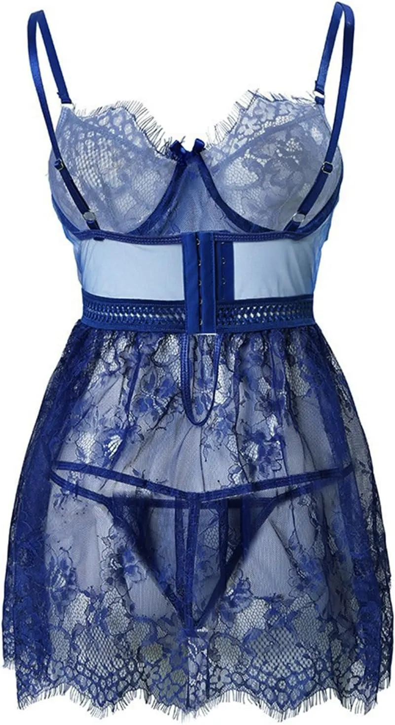 Lilosy Sexy Nightwear Embroidery Lace Babydoll for Women