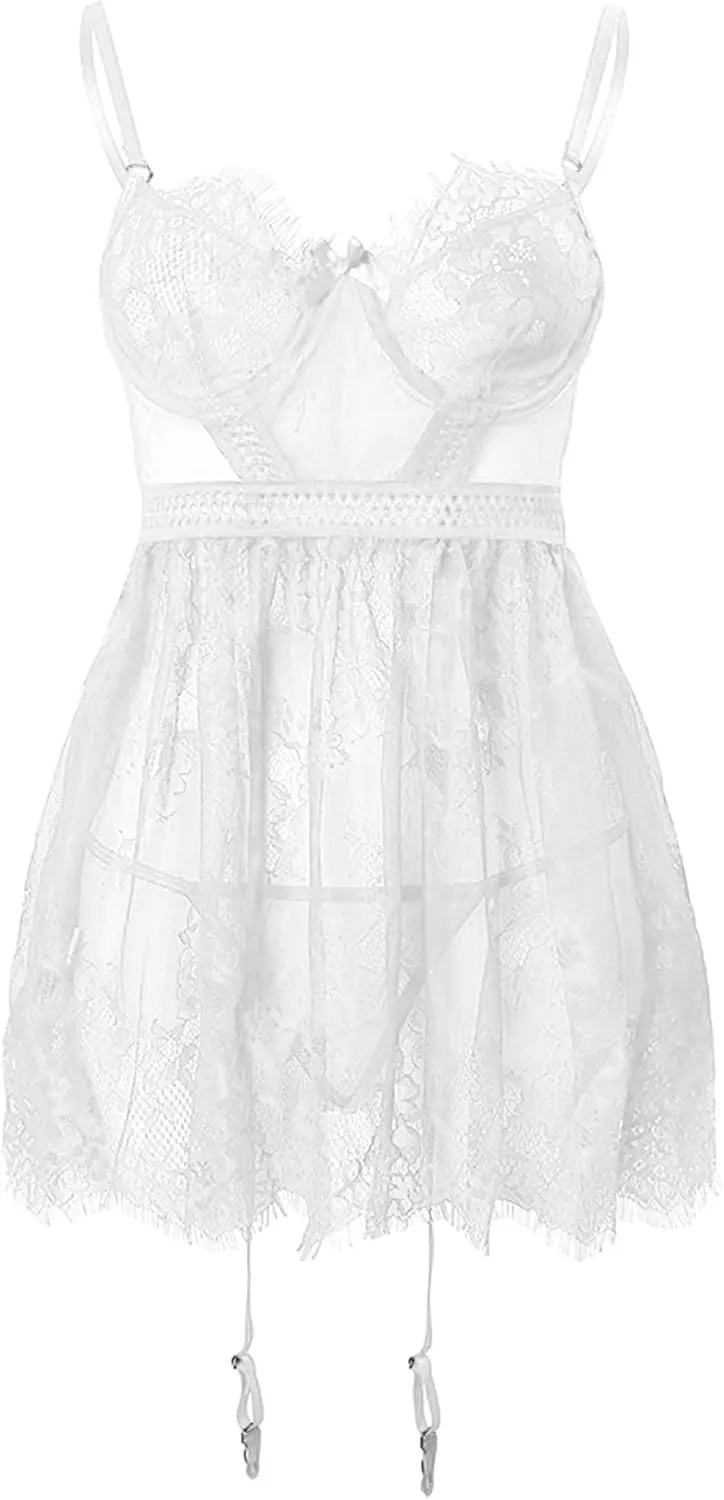 Lilosy Sexy Nightwear Embroidery Lace Babydoll for Women