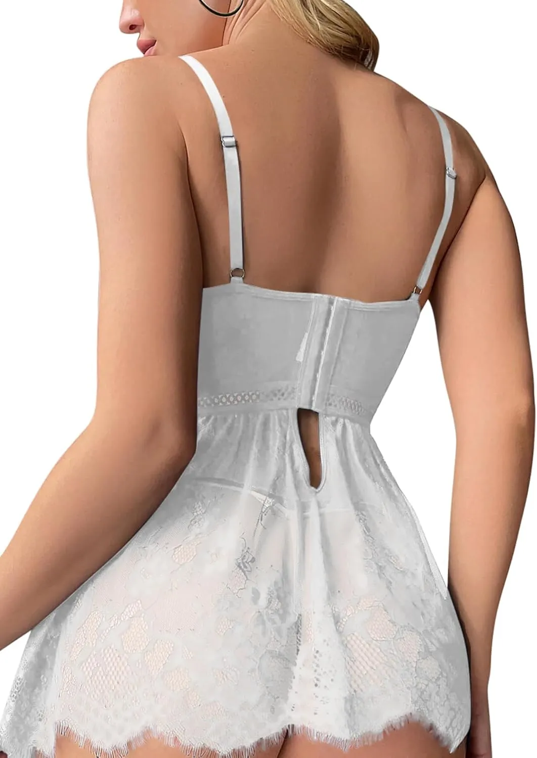 Lilosy Sexy Nightwear Embroidery Lace Babydoll for Women