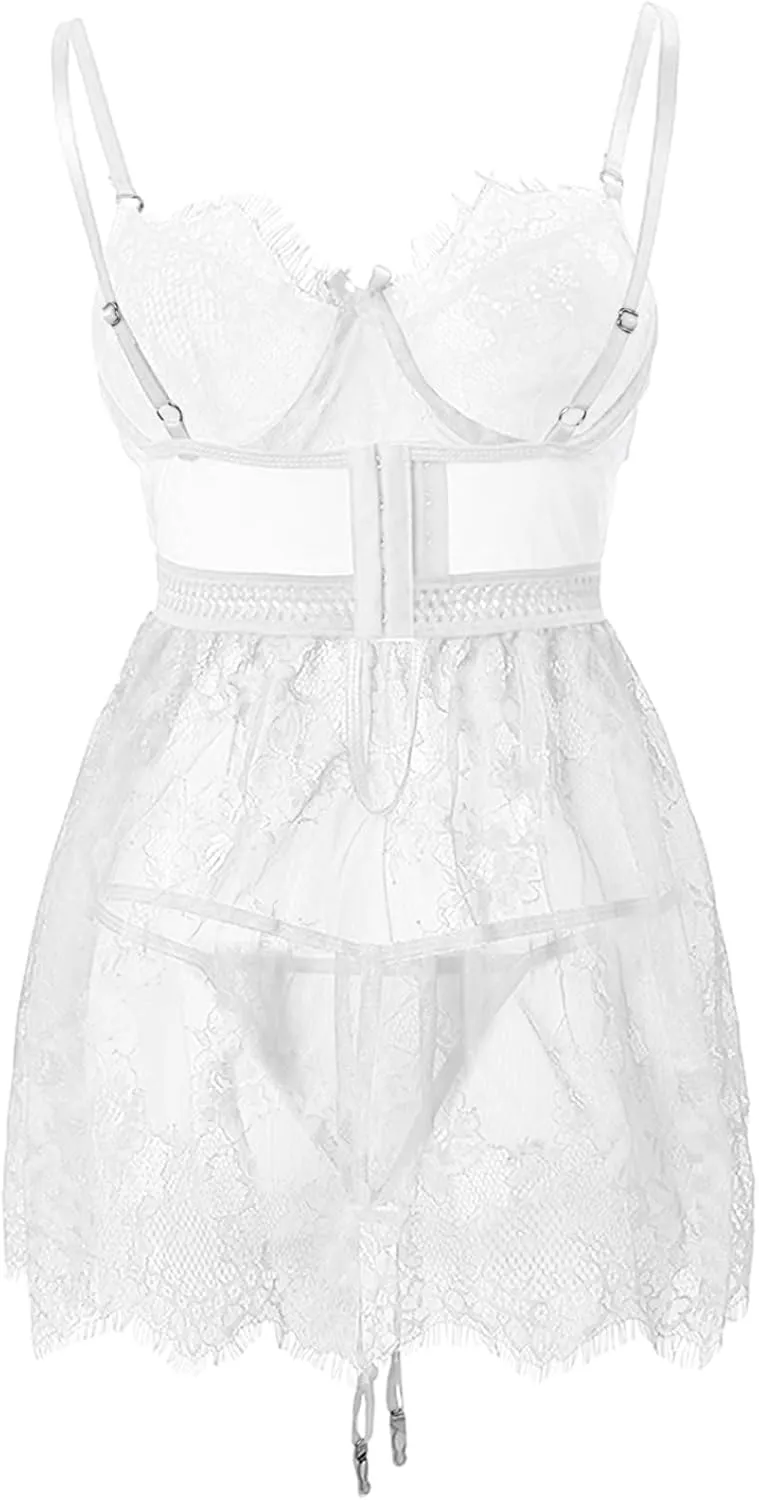 Lilosy Sexy Nightwear Embroidery Lace Babydoll for Women