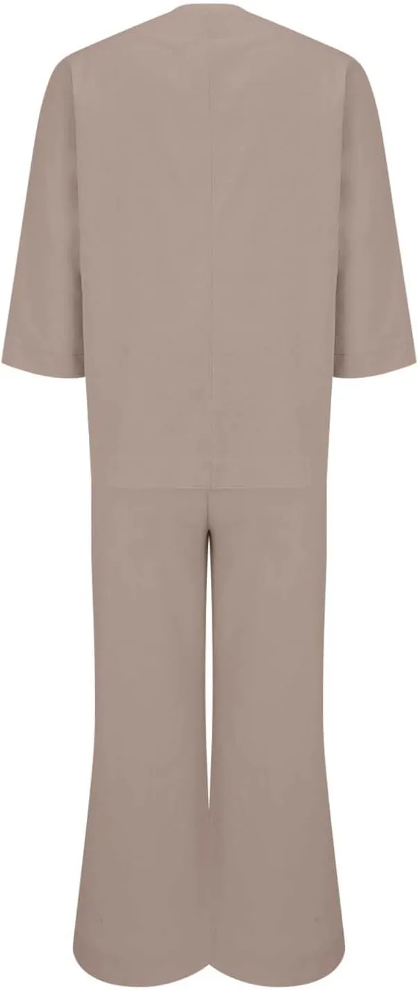 Linen Set for Women 2 Piece Outfits Casual Pants Sets Matching 3/4 Sleeve T Shirts Lounge Pant with Pockets