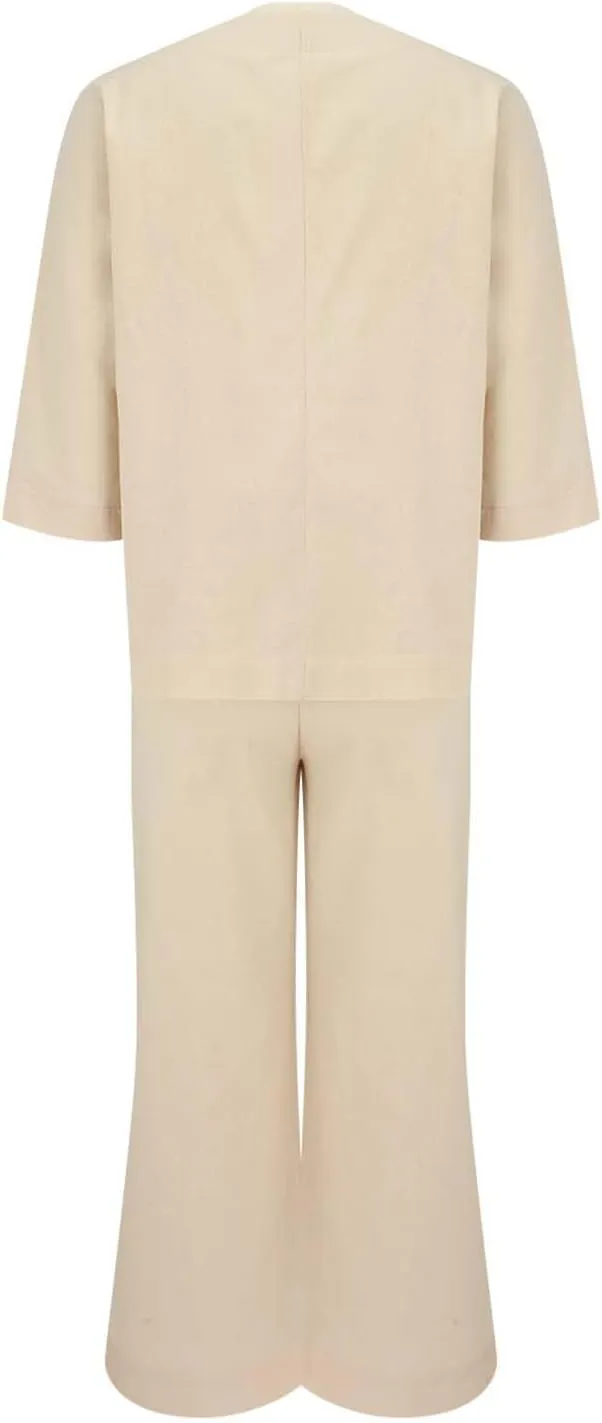 Linen Set for Women 2 Piece Outfits Casual Pants Sets Matching 3/4 Sleeve T Shirts Lounge Pant with Pockets