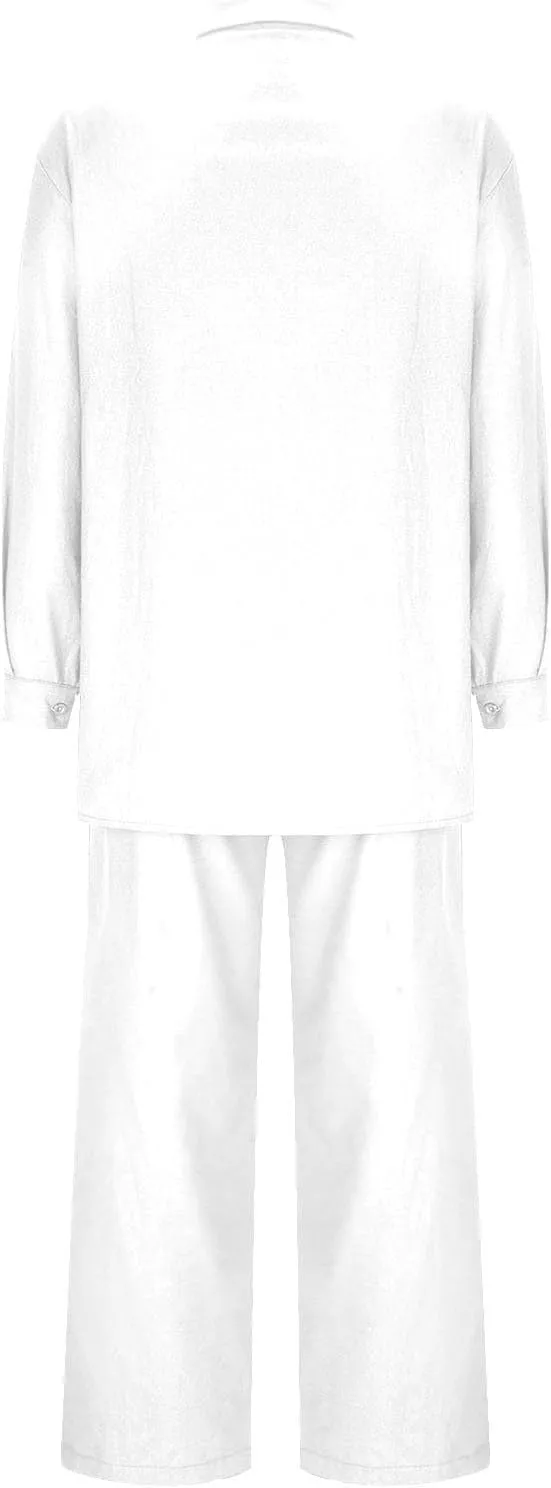 Linen Sets for Women 2 Piece Long Sleeve Shirts & Wide Leg Trousers Loose Fit Dressy Cotton Linen Sets Outfits