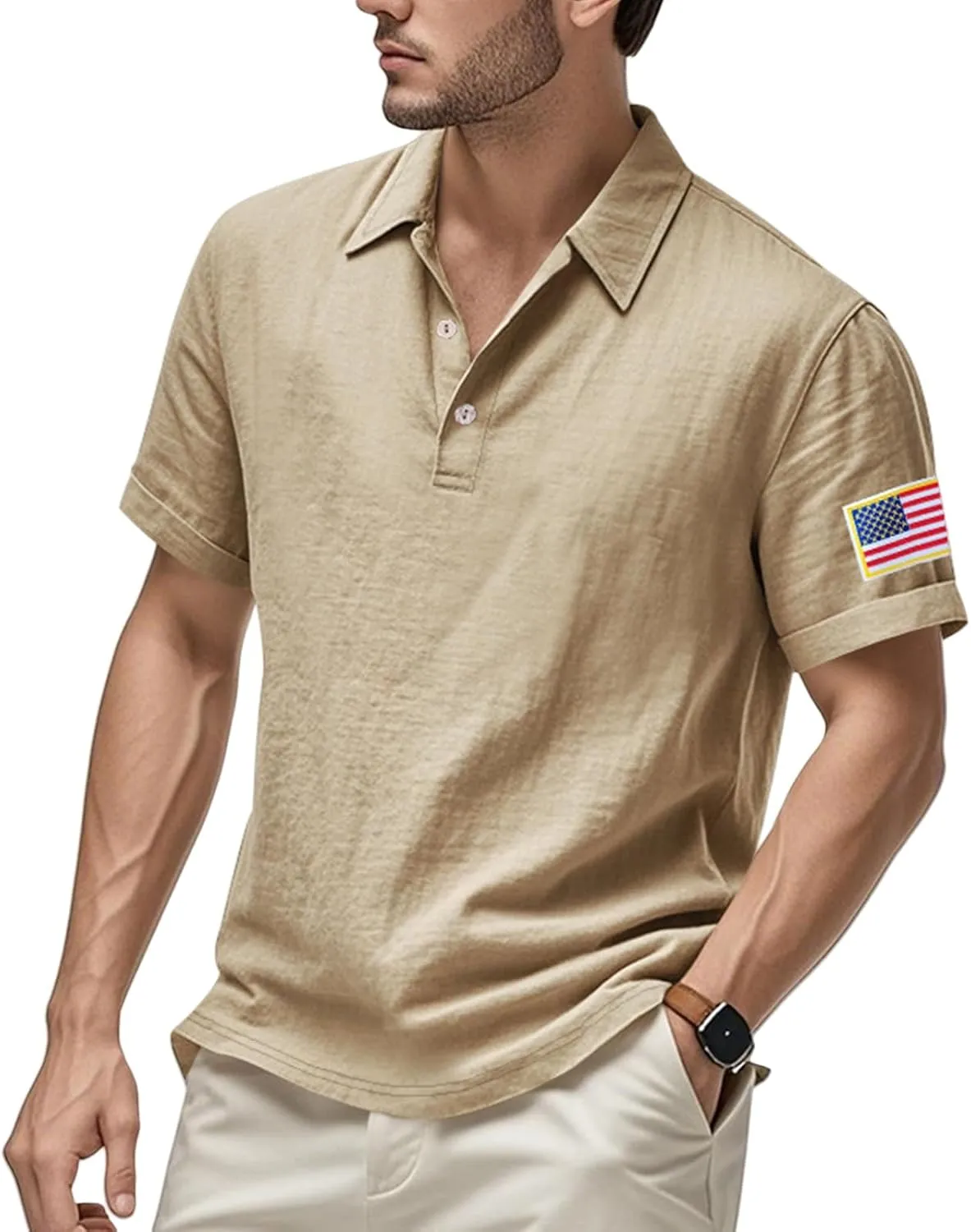 Linen Shirts for Men 4th of July Patriotic Shirts American Flag Print Tops Summer Beach Breathable Vacation Shirts