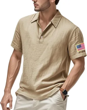 Linen Shirts for Men 4th of July Patriotic Shirts American Flag Print Tops Summer Beach Breathable Vacation Shirts