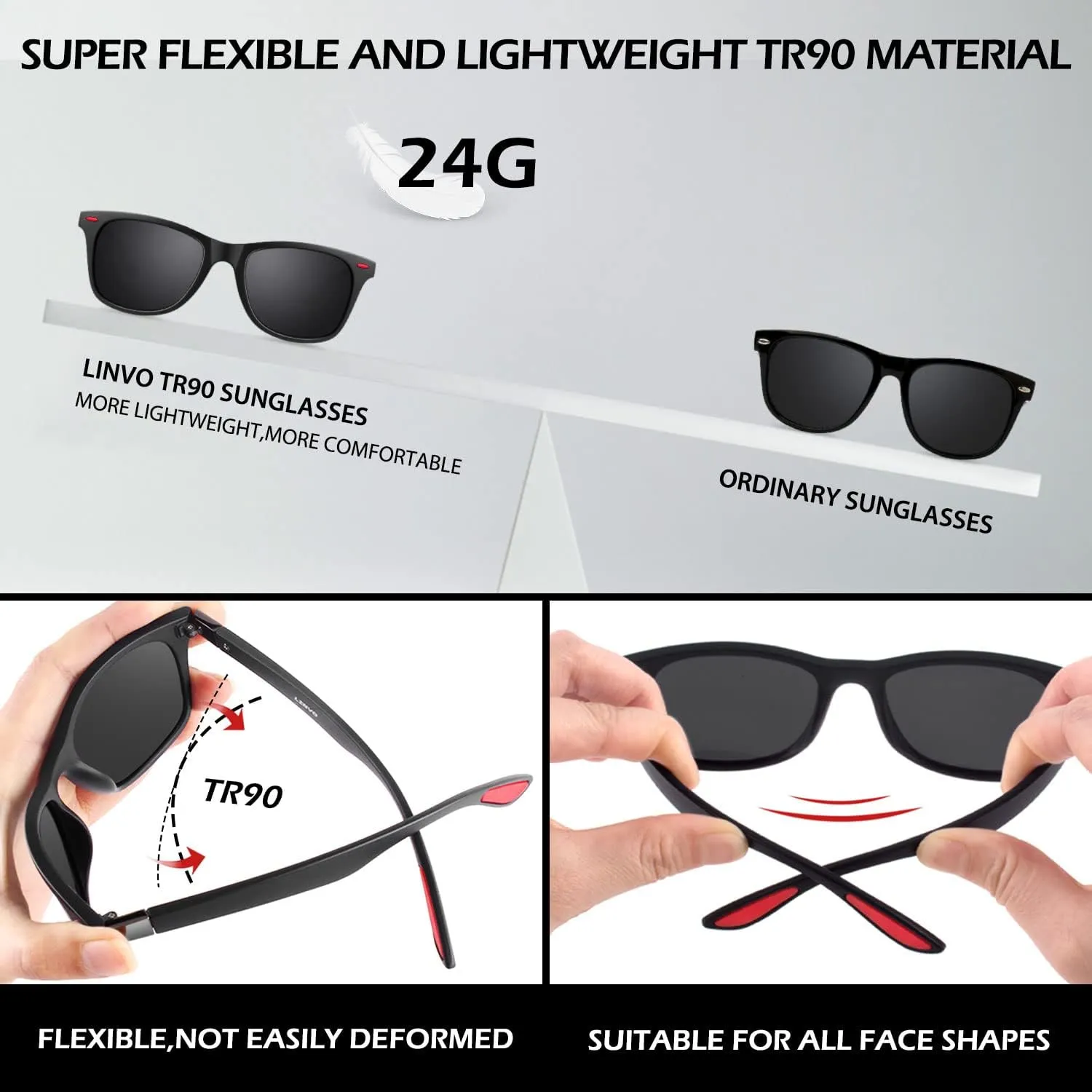 LINVO Polarized Sunglasses for Men and Women, Ultralight TR90 Driving Fishing Golf HD UV400 Shades