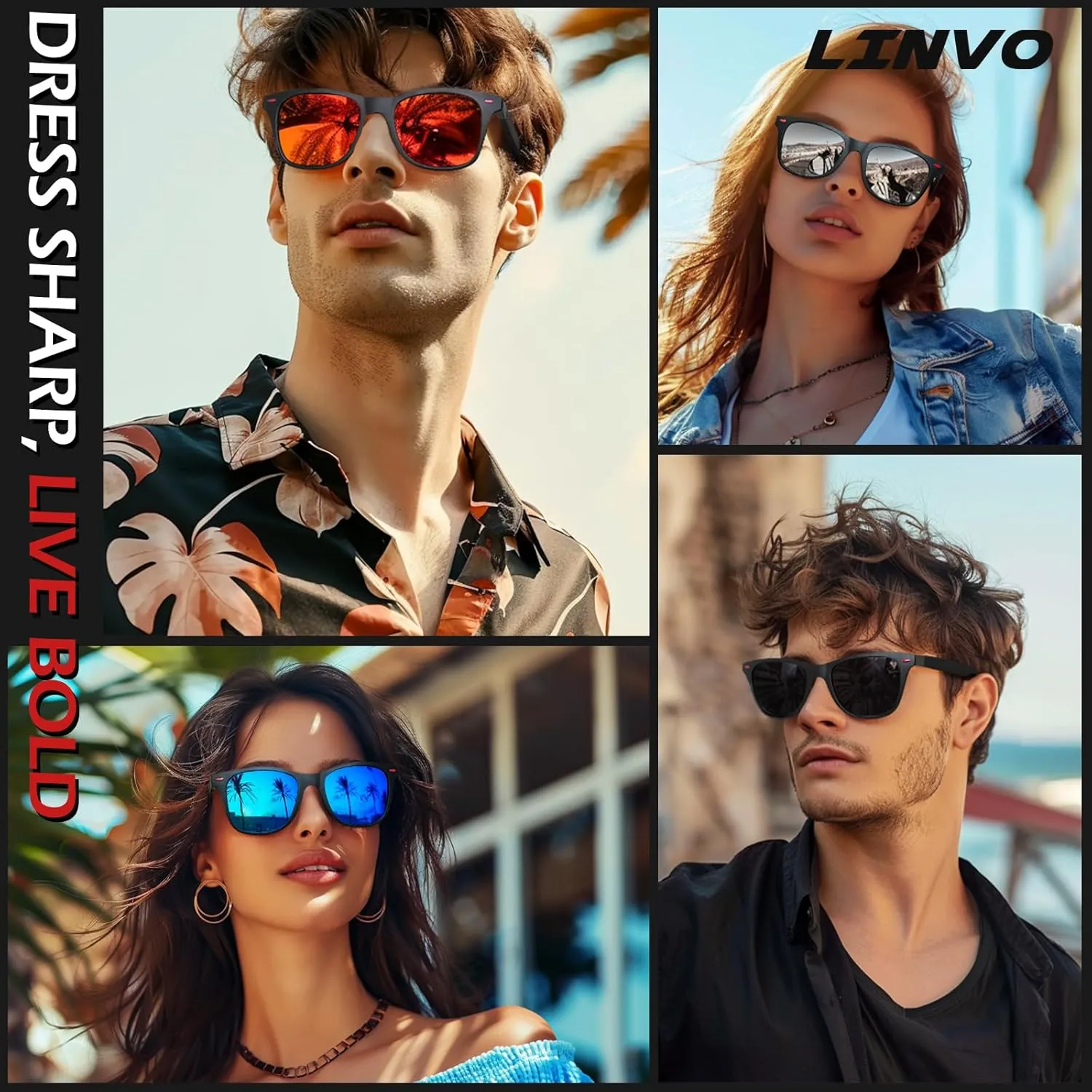 LINVO Polarized Sunglasses for Men and Women, Ultralight TR90 Driving Fishing Golf HD UV400 Shades