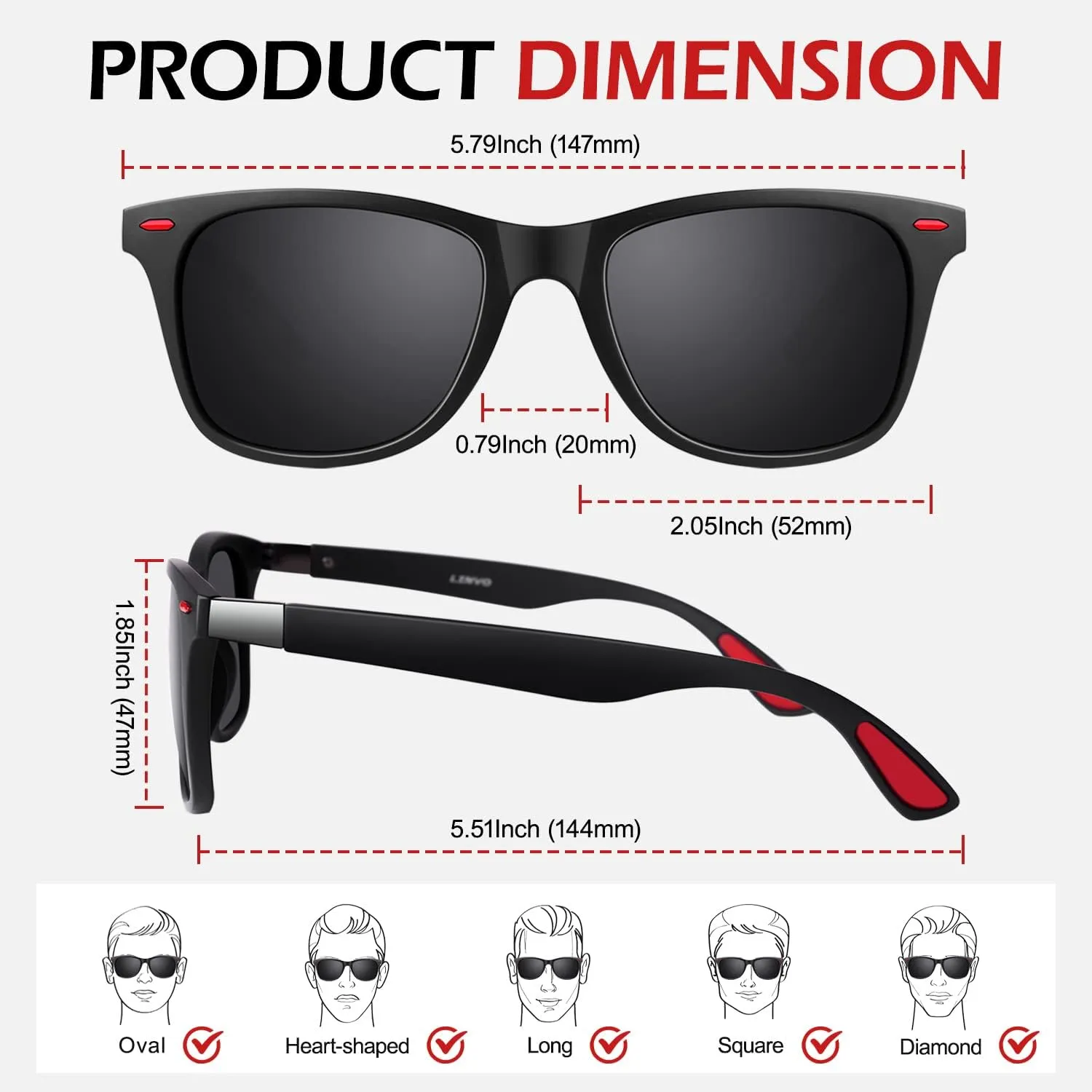 LINVO Polarized Sunglasses for Men and Women, Ultralight TR90 Driving Fishing Golf HD UV400 Shades