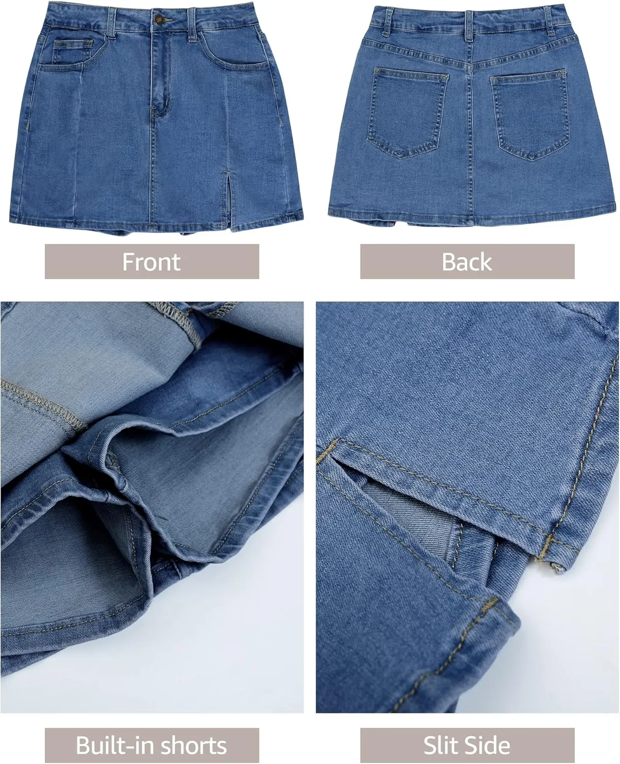 luvamia Skorts Skirts for Women Denim Mini Skirt Side Slit with High Waisted Jean Shorts Stretchy