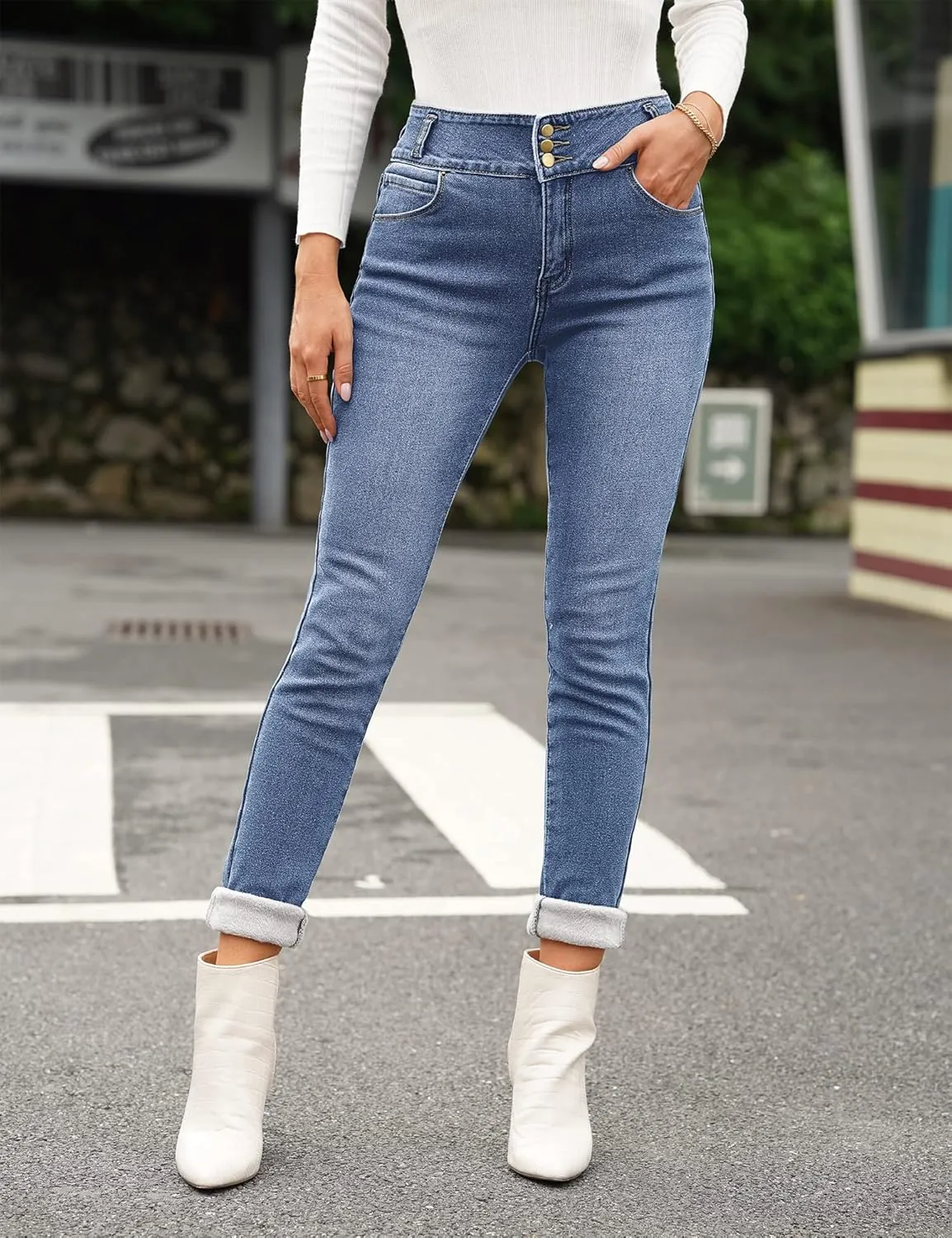 luvamia Women's Fleece Lined Jeans Winter Thermal Denim Jeggings Skinny High Waisted Stretch Warm Leggings