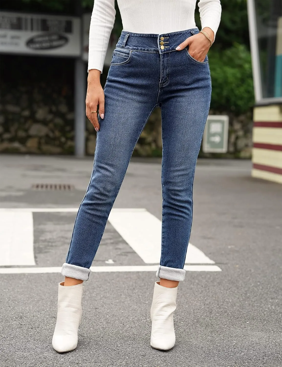 luvamia Women's Fleece Lined Jeans Winter Thermal Denim Jeggings Skinny High Waisted Stretch Warm Leggings