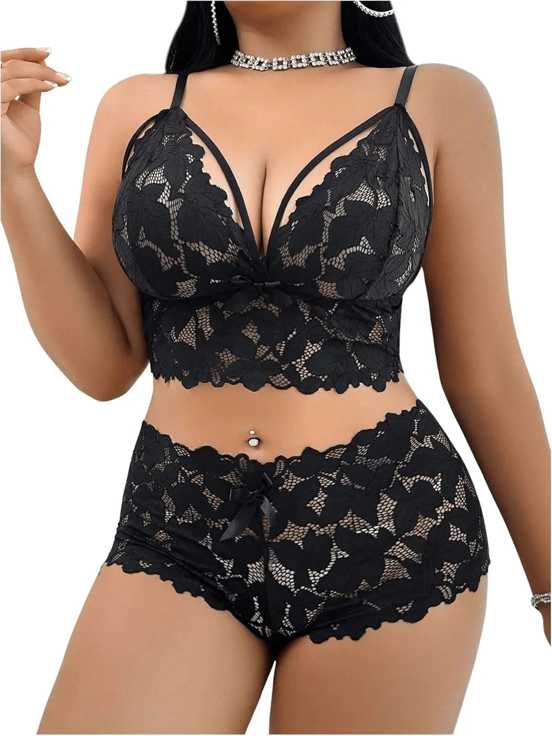 MakeMeChic Women's Plus Size Lingerie Sets Lace Sheer Bra and Panty Set