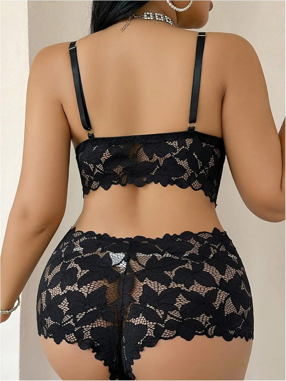MakeMeChic Women's Plus Size Lingerie Sets Lace Sheer Bra and Panty Set