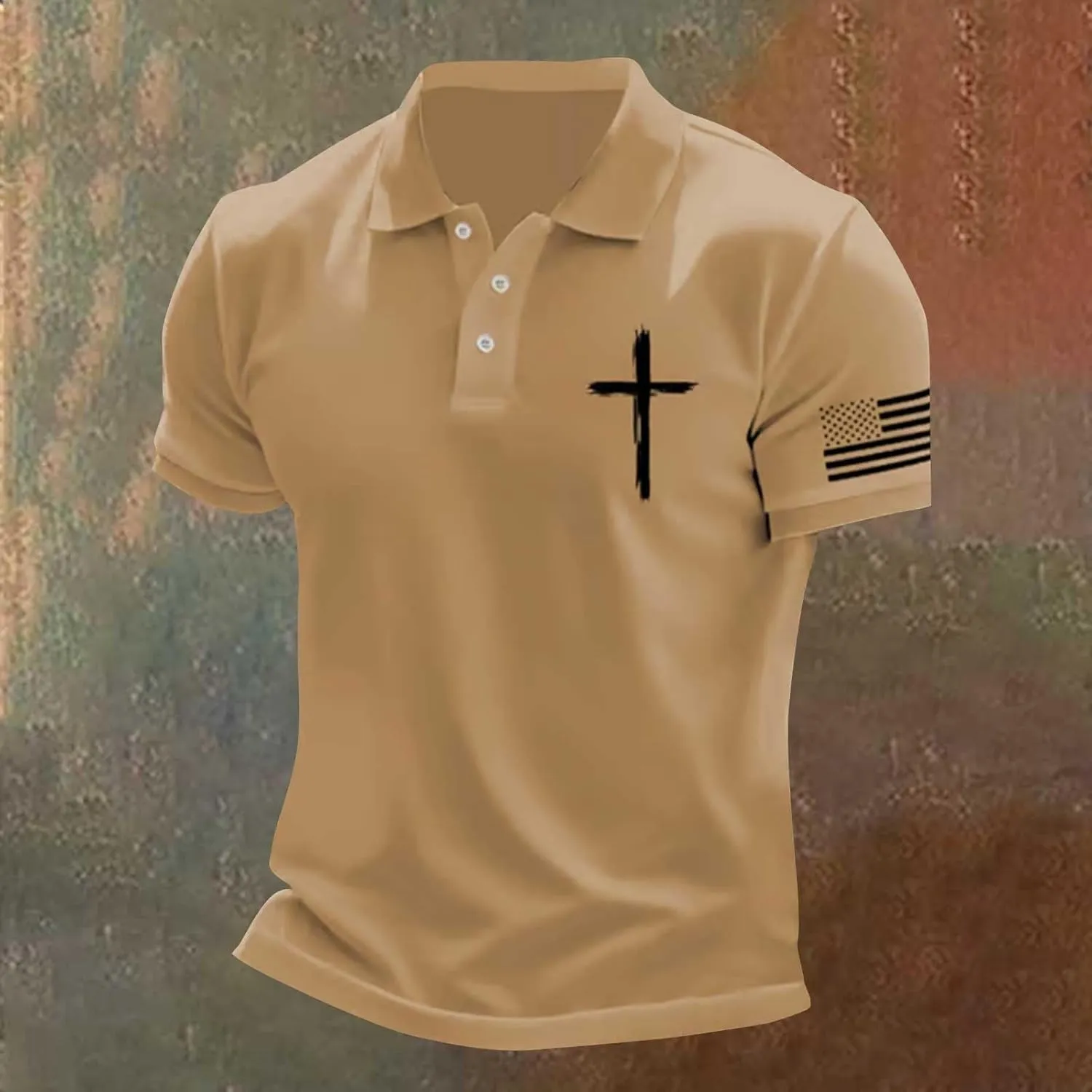Mens 4th of July Patriotic Polo Shirts Button Lapel American Flag Golf Shirts Cross Nail Embroidered Basic Tees Tops