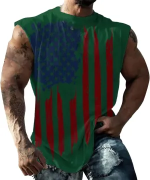 Mens American Flag Tank Tops 4th of July Patriotic Sleeveless Shirt Cut Off Muscle Fit Tops Gym Workout Sports Shirts