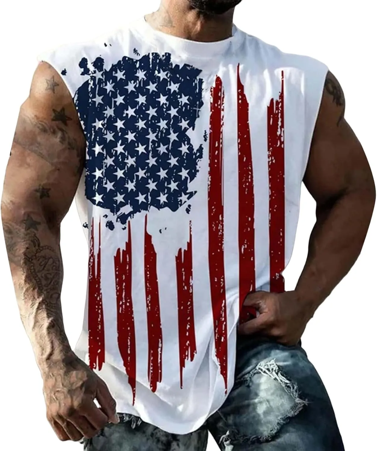 Mens American Flag Tank Tops 4th of July Patriotic Sleeveless Shirt Cut Off Muscle Fit Tops Gym Workout Sports Shirts