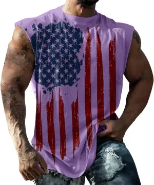 Mens American Flag Tank Tops 4th of July Patriotic Sleeveless Shirt Cut Off Muscle Fit Tops Gym Workout Sports Shirts