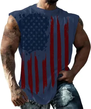 Mens American Flag Tank Tops 4th of July Patriotic Sleeveless Shirt Cut Off Muscle Fit Tops Gym Workout Sports Shirts