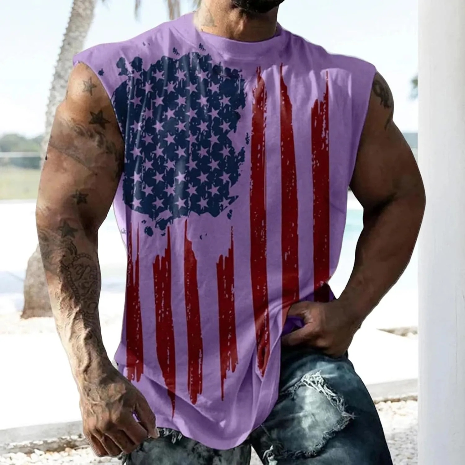 Mens American Flag Tank Tops 4th of July Patriotic Sleeveless Shirt Cut Off Muscle Fit Tops Gym Workout Sports Shirts