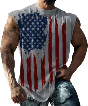 Mens American Flag Tank Tops 4th of July Patriotic Sleeveless Shirt Cut Off Muscle Fit Tops Gym Workout Sports Shirts