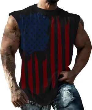 Mens American Flag Tank Tops 4th of July Patriotic Sleeveless Shirt Cut Off Muscle Fit Tops Gym Workout Sports Shirts