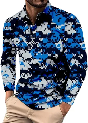 Mens Camo Polo Shirt Moisture Wicking Performance Quick Dry Long Sleeve Military Golf Shirt Tennis Muscle Shirts