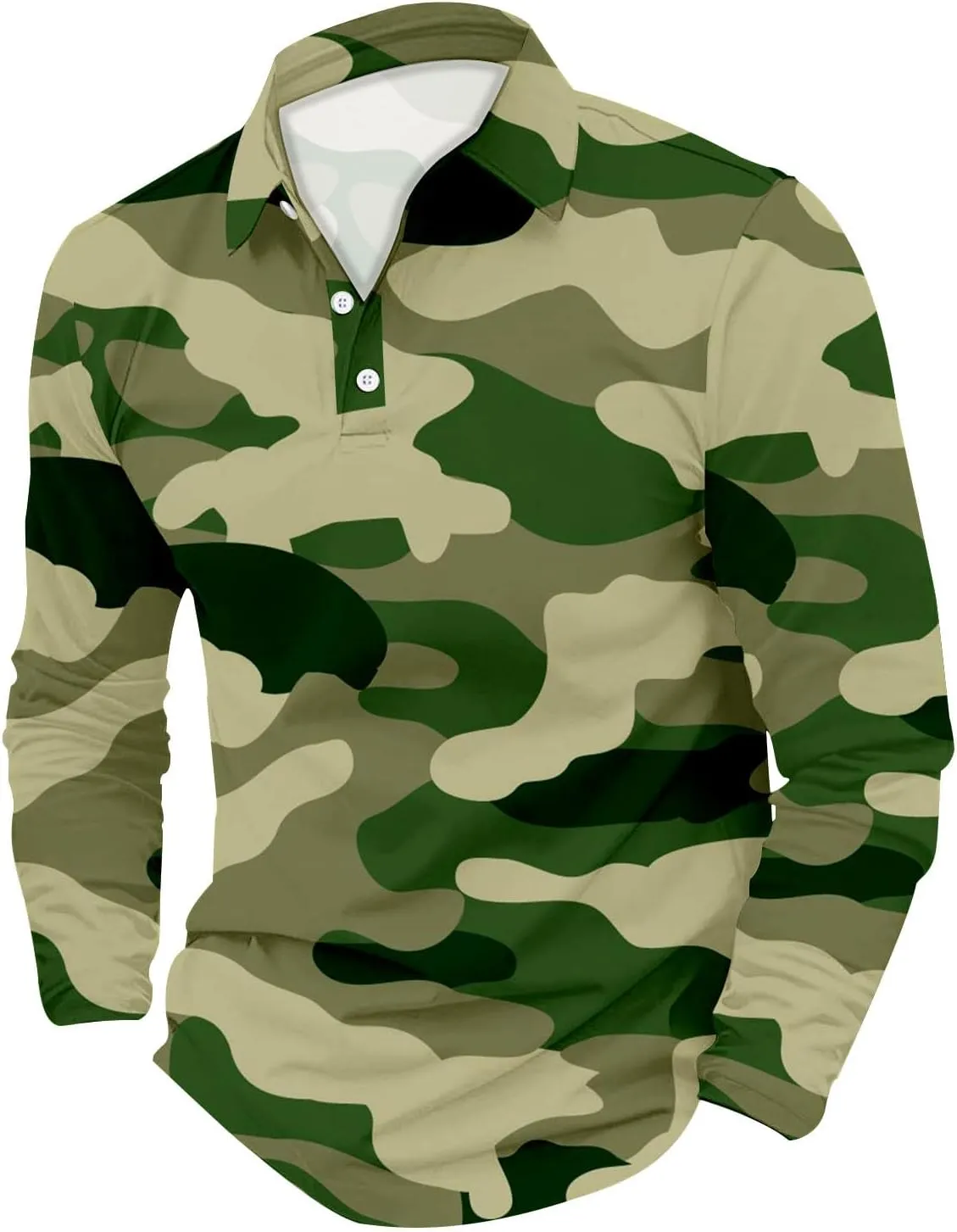 Mens Camo Polo Shirt Moisture Wicking Performance Quick Dry Long Sleeve Military Golf Shirt Tennis Muscle Shirts