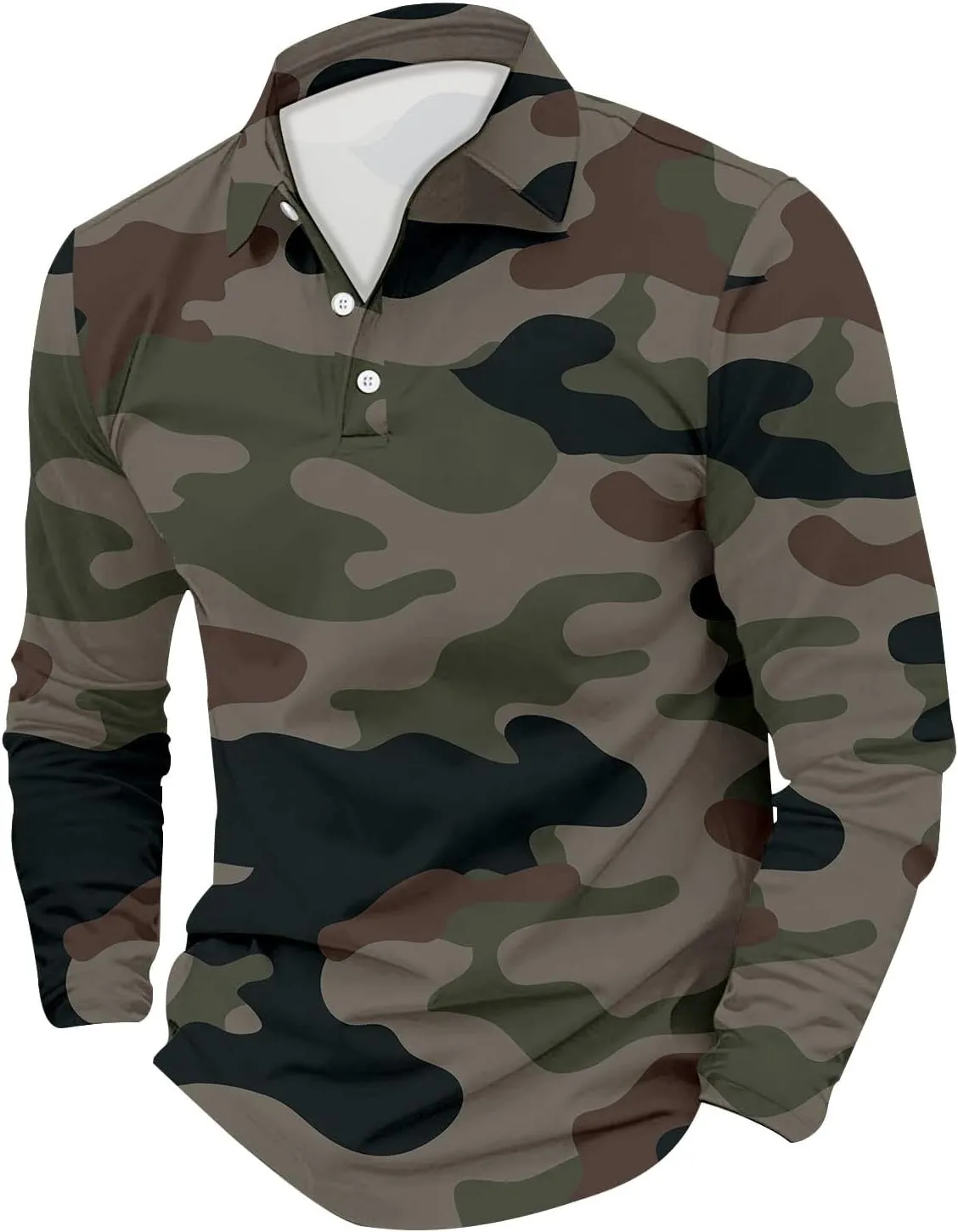 Mens Camo Polo Shirt Moisture Wicking Performance Quick Dry Long Sleeve Military Golf Shirt Tennis Muscle Shirts