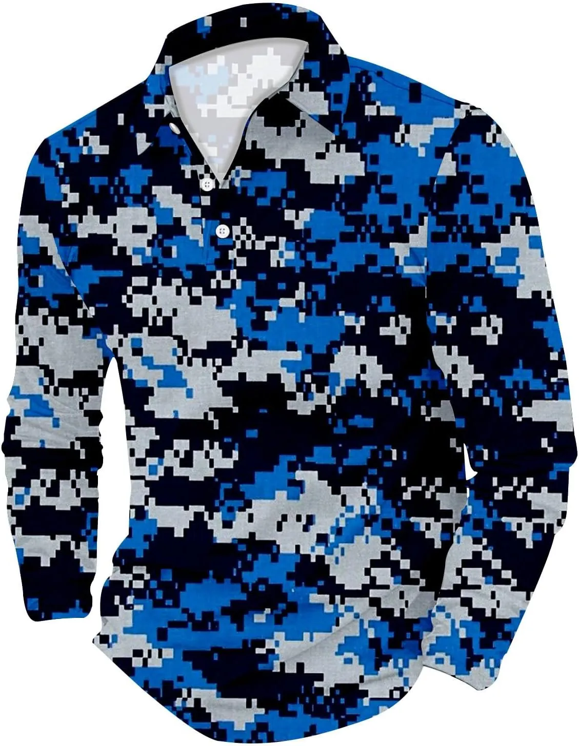 Mens Camo Polo Shirt Moisture Wicking Performance Quick Dry Long Sleeve Military Golf Shirt Tennis Muscle Shirts