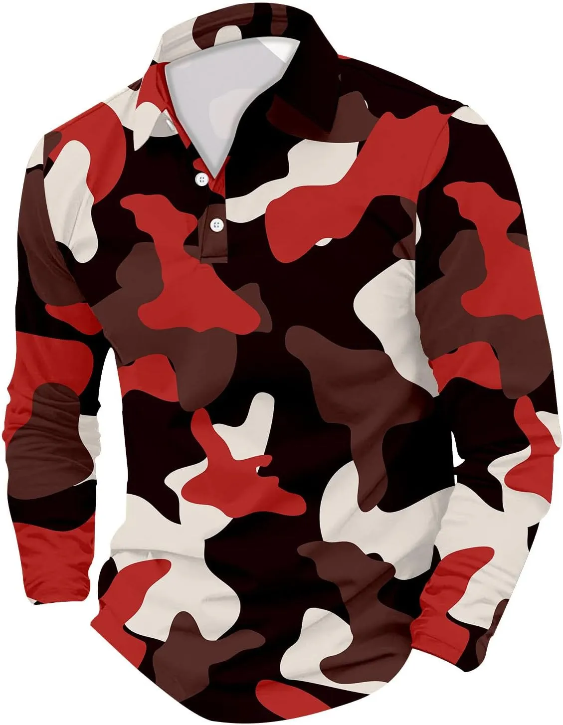 Mens Camo Polo Shirt Moisture Wicking Performance Quick Dry Long Sleeve Military Golf Shirt Tennis Muscle Shirts