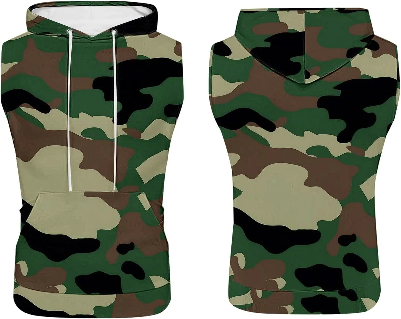 Mens Camouflage Hooded Tank Tops Quick Dry Workout Sleeveless Gym Athletic Hoodies Bodybuilding Muscle Cut Off T Shirt