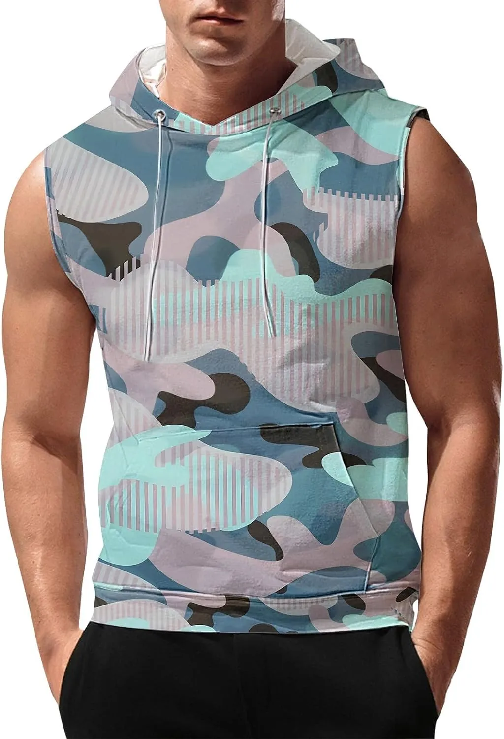 Mens Camouflage Hooded Tank Tops Quick Dry Workout Sleeveless Gym Athletic Hoodies Bodybuilding Muscle Cut Off T Shirt