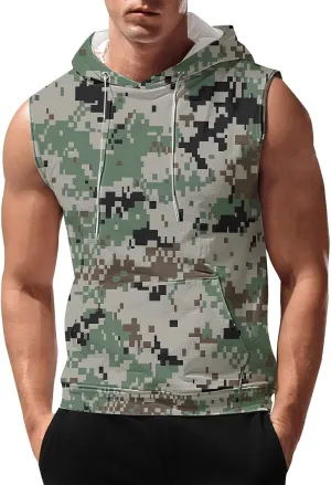 Mens Camouflage Hooded Tank Tops Quick Dry Workout Sleeveless Gym Athletic Hoodies Bodybuilding Muscle Cut Off T Shirt