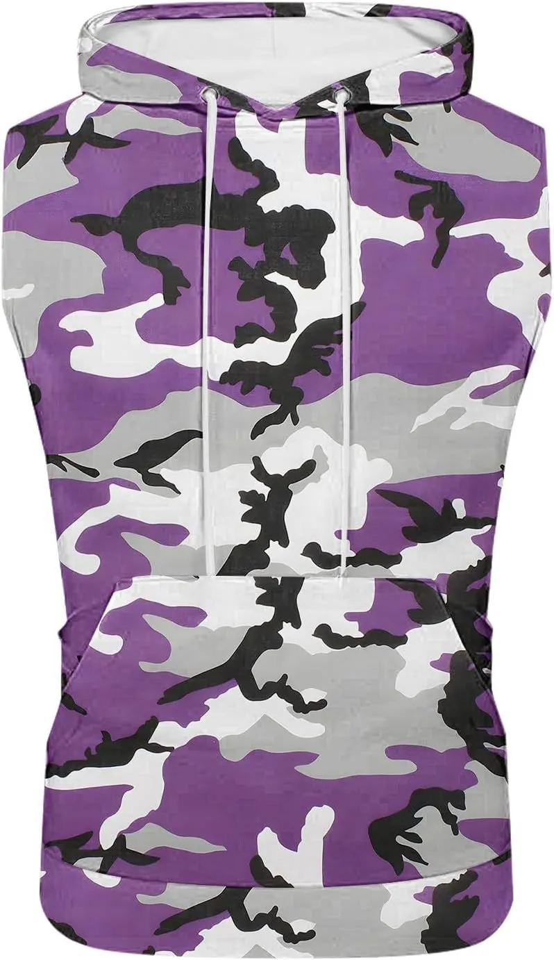 Mens Camouflage Hooded Tank Tops Quick Dry Workout Sleeveless Gym Athletic Hoodies Bodybuilding Muscle Cut Off T Shirt