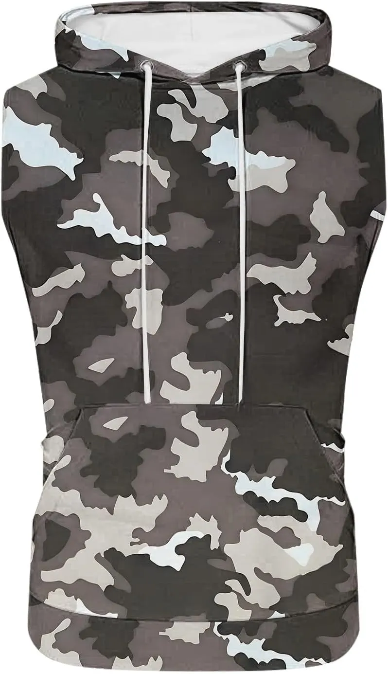 Mens Camouflage Hooded Tank Tops Quick Dry Workout Sleeveless Gym Athletic Hoodies Bodybuilding Muscle Cut Off T Shirt