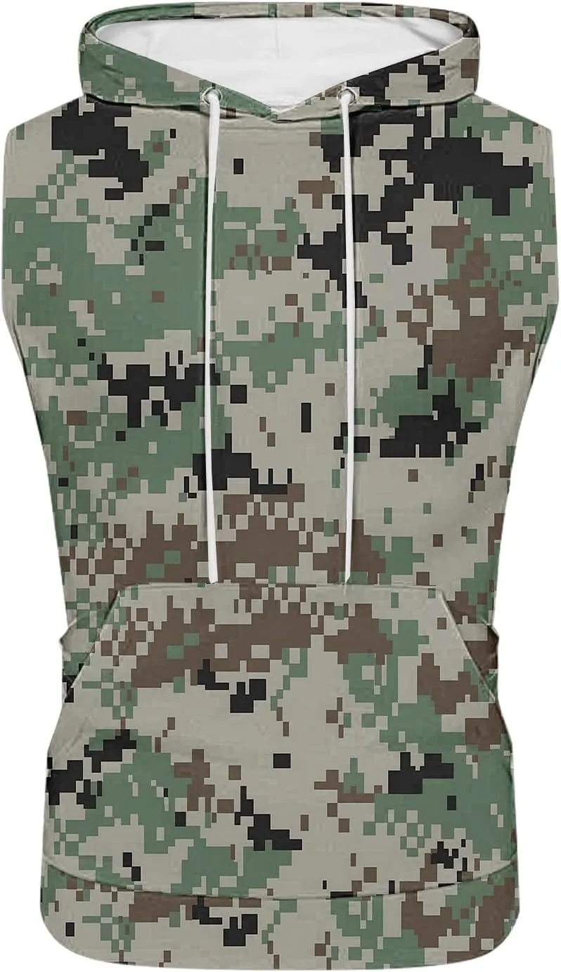 Mens Camouflage Hooded Tank Tops Quick Dry Workout Sleeveless Gym Athletic Hoodies Bodybuilding Muscle Cut Off T Shirt
