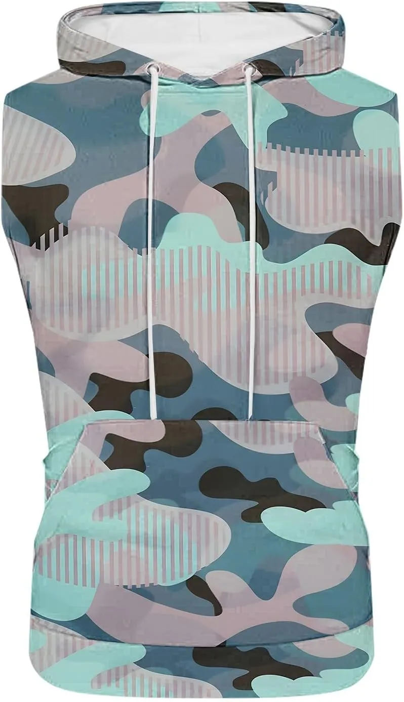 Mens Camouflage Hooded Tank Tops Quick Dry Workout Sleeveless Gym Athletic Hoodies Bodybuilding Muscle Cut Off T Shirt